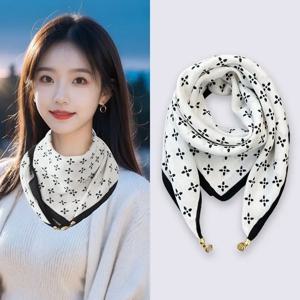 럭셔리 마그네틱 버클 실크 스카프 여성 부드러운 새틴 Neckerchief 여성 가을 ​​겨울 따뜻함 차가운 저항 패션 스퀘어 스카프