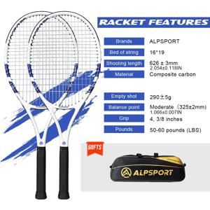 ALPSPORT T800 18K 카본섬유 프로 테니스 라켓 – 초경량 (280g) 가방 및 미끄럼 방지 스트랩 포함, 글로벌 빠른 배송