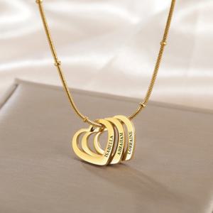 Lemegeton 이름 사랑 목걸이 사용자 정의 1-4 하트 펜던트 맞춤 새겨진 이름 스테인레스 스틸 쥬얼리 커플 가족 선물