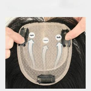 10x12CM 인간의 머리 조각 현실적이고 자연스러운 여성 토퍼 헤어 피스 빠르게 머리 커버 회색 머리 자연 색상/모카