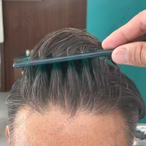 자연스러운 헤어라인 0.04-0.05mm 초박막 피부 90% 밀도 남성용 부분 가발 410 #   310 #   회색 금발 갈색 인간의 머리카락 남성 가발