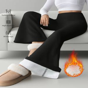 여성용 따뜻한 양털 안감 플레어 팬츠 1쌍, 겨울 방풍 레깅스, 추운 날씨 야외 사이클링 팬츠