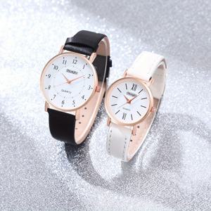 2 개/대 커플 우아한 시계 세트, 흑백 다이얼 PU 가죽 스트랩 로즈 골든 케이스 간단한 시계 |   커플 시계 |   선물