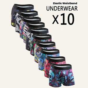 낙서 인쇄 남성용 맞춤형 복서 반바지, 스포츠 및 편안한 속옷, 남성용 캐주얼 속옷 10개 세트