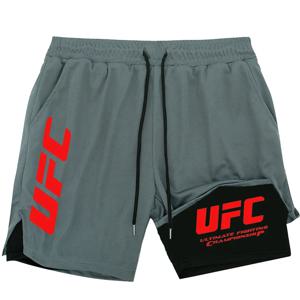 UFC 파이팅 팬 남성용 이중 레이어 스포츠 반바지 남성용 피트니스 트레이닝 반바지