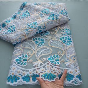 2025 아프리카 밀크 실크 레이스 고품질 5야드 자수 나이지리아 프랑스 메쉬 레이스 원단 스팽글 포함 웨딩 파티 드레스용