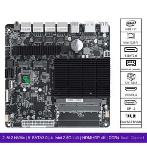 J4125 미니-ITX 마더보드 4 i226-v 2.5GbE 포트 6베이 NAS/파이어월 장치용, 듀얼 DDR4, M.2 NVMe 2280, 6 SATA3.0