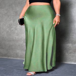 우아한 실크 같은 새틴 A라인 미디 스커트, 봄과 여름에 입는 여성용 하이웨이스트 머메이드 테일 스커트