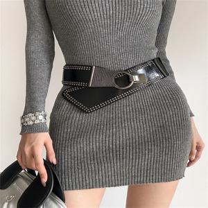 여성용 펑크 스타일 핫걸 리벳 와이드 웨이스트밴드 1개, 유럽 및 미국 고급스러운 느낌의 스커트 벨트, 다용도 라운드 벨트