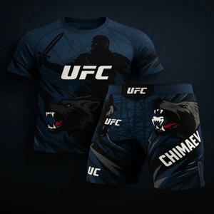새로운 카마자트 치마에프 UFC 복싱 파이팅 티셔츠 반바지 남성용 통기성 속건성 저지 MMA 레슬링 러닝 땀 흡수 세트 ﻿