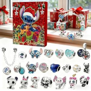스티치 크리스마스 어드벤트 캘린더 디즈니 미키 마우스 귀여운 24일 크리스마스 카운트다운 어린이 DIY 팔찌 클래식 장난감 어린이 선물