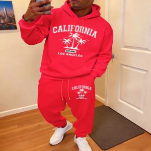 2피스 후드티 세트 남성용 캘리포니아 에스테이트.1986 프린트 스웨트팬츠 겨울 포켓 루즈 스웨트셔츠 조깅 팬츠 스포츠 플리스 의류