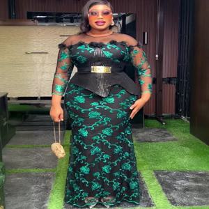 플러스 사이즈 아프리카 파티 롱 드레스 여성용 2025 신상 럭셔리 자수 스팽글 로브 우아한 무슬림 웨딩 이브닝 가운