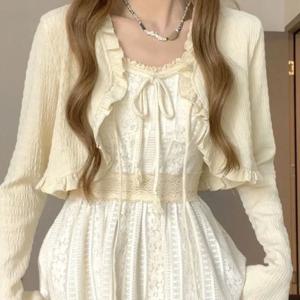 여성 여름 치마 쉬폰 자외선 차단 코트 클리어런스 스트레이트 나비 매듭 코튼 긴팔 숏 기장 버튼