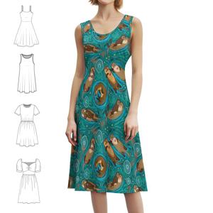 Otters 여성용 우아한 파티 드레스 A라인 드레스(짧은/긴/소매 없는 옵션 포함) 패턴 수달 동물 수생 가족 놀이