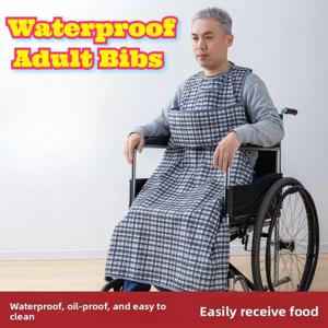 방수 성인용 턱받이, 노인용 대형 재사용 가능 세탁 가능 식사용 앞치마, 침 흘림 및 음식 유출 방지 커버, 간편 세척 및 건조