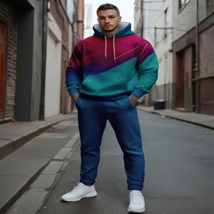 남성용 3D 프린트 트랙수트 세트 후드 스웨트셔츠 캐주얼 루즈 플리스 따뜻한 패션