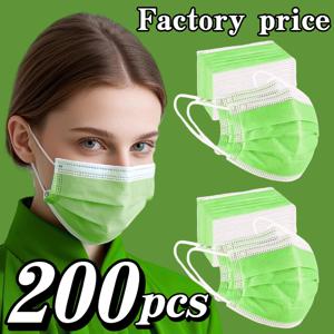 200개 과일 녹색 일회용 보호 마스크 - 3겹 두꺼운, 통기성 및 편안함, 조절 가능한 귀 고리 및 안전하게 고정된 코 패드 - 200/100/50/10개, 가정용으로 저렴한 가격, 대량 구매 가능, P