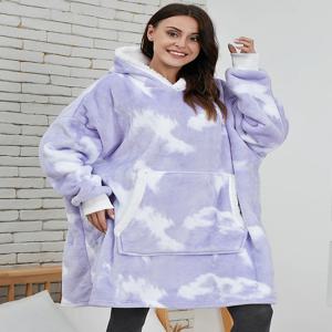 대형 까마귀 스웨터 여성 넥타이 염색 후드 양털 슬리브가있는 거대한 웨어러블 담요 겨울 풀오버 Sudadera Mujer