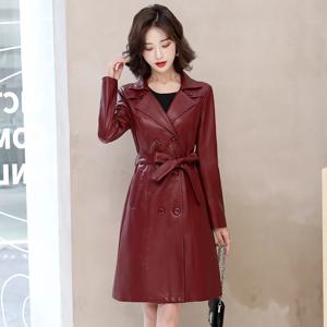 2025 년 봄 가을 양가죽 롱 트렌치코트 여성 더블 브레스트 슬림 트렌치코트 여자 착실히 보내다 패션 바람막이