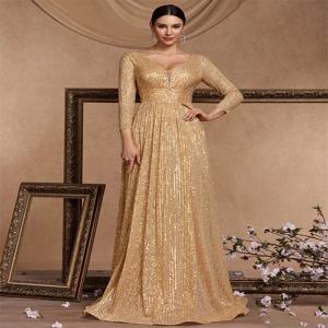 Lucyinlove 럭셔리 브이 넥 긴 소매 블루 스팽글 정장 이브닝 드레스 여성 2024 웨딩 파티 댄스 파티 맥시 칵테일 드레스 가운