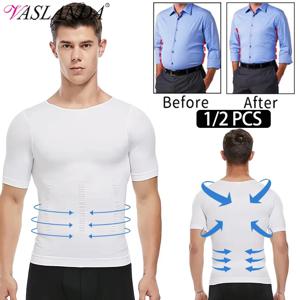 1/2 PCS 남자 바디 셰이퍼 티셔츠 슬리밍 Shapewear 교정 자세 배꼽 컨트롤 압축 남자 모델링 속옷 코르셋