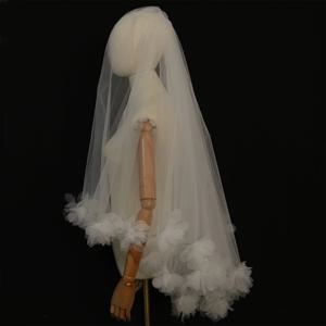 아이리스 꽃이 있는 새로운 신부 베일 맞춤형 2겹 짧은 웨딩 베일