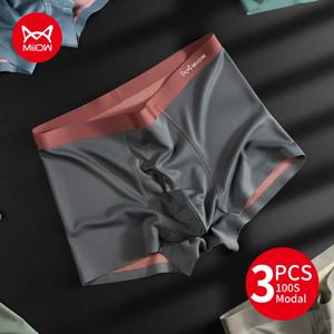MiiOW 3pcs 100S 모달 남자 복서 속옷 얼음 실크 라이트 남자 팬티 Boxershorts 5A 항균 통기성 남자 속옷