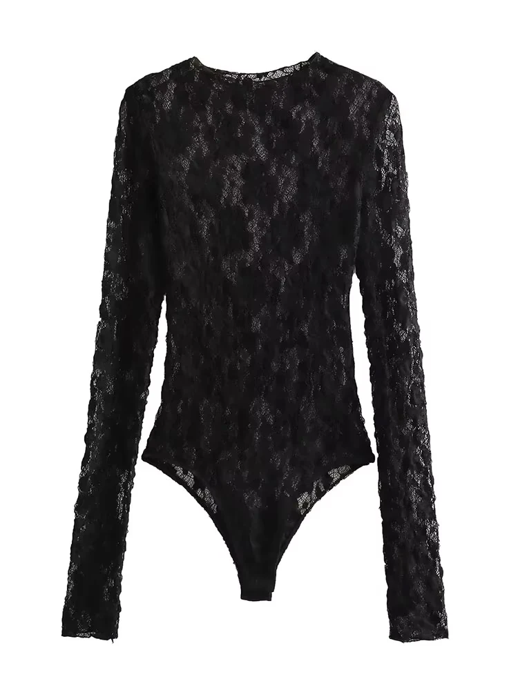 여성용 신상 패션 다용도 레이스 점프수트 긴 소매 홀로우 아웃 슬림 원피스 여성 섹시 우아한 와일드 여성 바디수트