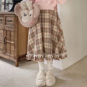 여성용 체크 무늬 스커트 달콤한 귀여운 프랑스 빈티지 가을 겨울 프레피 스타일 올 매치 하라주쿠 카와이 스커트 Y2k 의류 Chic