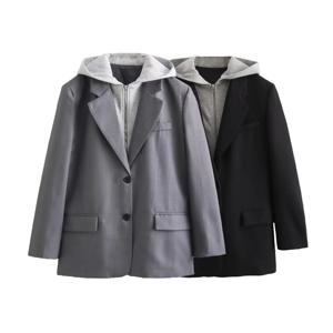 여성용 페이크 투피스 후드 재킷, 캐주얼 라펠, 루즈핏 재킷, 스플라이스 슈트, 봄 가을 겨울, 새로운 스타일