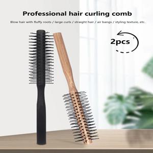 나일론 원형 헤어 빗 컬링 브러시, 전문 살롱 스타일링 도구, 실제 헤어 가발용, 나무 손잡이 컬링 브러시 1 개