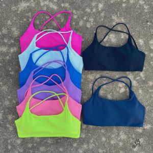 솔리드 컬러 꽉 포괄적 인 훈련 여성 피트니스 브래지어 크로스 백 요가 속옷 체육관 스포츠 탑 중공 백 가슴 패드를 밀어