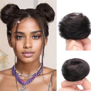 시뇽 헤어 번즈 포니테일 헤어 피스, 실제 인모 연장, 우아한 헤어 번 스타일, 더 어두운 6 인치