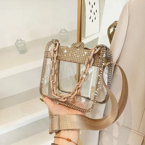 PVC 투명 어깨 Crossbody 가방 라인 석 두꺼운 체인 숙녀 작은 지갑과 핸드백 패션 젤리 여름 해변 토트