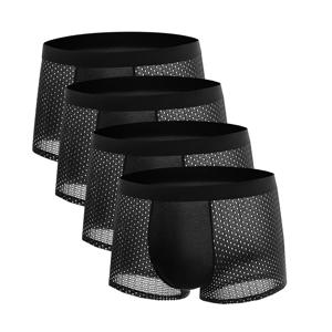 4pcs 남성 속옷 얼음 실크 메쉬 남성 Boxershorts 플러스 사이즈 팬티 솔리드 섹시한 남성 복서 여름 통기성 친밀한 속옷