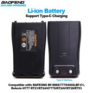 새로 업그레이드된 Baofeng BF888S 워키토키 배터리 가능 Type-C 충전 BF-888S/777S/666S/ BF-C1 견인 방식 라디오 추가 배터리