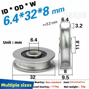 1Pc 6.4x32x8 그루브 베어링 6mm 스틸 와이어 로프 가이드 풀리 리프팅 풀리 지원 풀리
