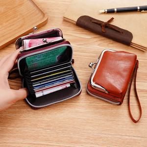 빈티지 여성 카드 홀더 지갑 끈이 달린 작은 클러치 백 대용량 숙녀 가죽 지퍼 멀티 카드 슬롯 동전 지갑