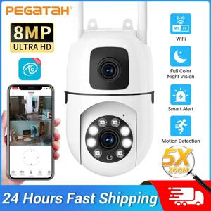 8MP HD 와이파이 감시 PTZ 카메라 실외 4K 듀얼 렌즈 듀얼 스크린 인체 감지 IP 보안 카메라 CCTV 비디오