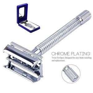 (1 기계 + 10 블레이드) 양면 안전 스테인레스 스틸 수동 남성용 면도기 미끄럼 방지 핸들 나비 빠른 교체 블레이드