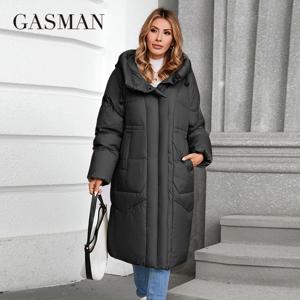 GASMAN 여성용 롱 클래식 지퍼 디자인 다운 재킷, 포켓 스탠드 칼라, 후드 슬림 코트, 여성 파카 88590, 2024 겨울