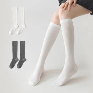 미끄럼 방지 커프와 매끄러운 발가락이 있는 여성용 압력 종아리 양말 2쌍, 부드럽고 통기성이 뛰어나며 일상복에 적합