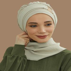 숙녀, 금속 버클 디자인을 위한 우아한 일반 이슬람 인스턴트 터번 Hijab 여성 머리띠