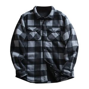 남성용 겨울 두꺼운 플리스 안감 긴팔 클래식 체크 셔츠 재킷 루즈핏 따뜻한 방풍 청년 패션 의류
