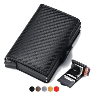 더블 레이어 남자 ID 신용 은행 카드 홀더 지갑 안티 Rfid 차단 보호 매직 가죽 슬림 미니 작은 돈 지갑