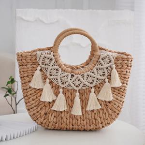 잔디 짠 2024 새로운 옥수수 피부 핸드백 목가적 인 스타일 직조 캐주얼 포도 나무 짠 가방 복고풍 중국 스타일 실용