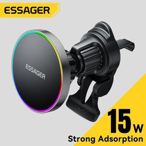 Essager 15W 자기 자동차 전화 홀더 무선 충전기 스탠드 iPhone 16 15 14 13 Pro Max Magsafe 차량용 충전기 RGB 충전
