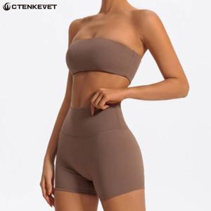 Ctenkevet 투피스 피트니스 스포츠 세트 여성 운동 요가 복장 Strapless Bra Woman 2Ps Gym Crop Top Deportivos Mujer Gym Suits