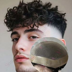 20mm 25mm 곱슬 아프리카 남성 Toupee 인간의 머리카락 보철물 모노 레이스 남성 탈모를위한 내구성 감지 할 수없는 모발 교체 시스템